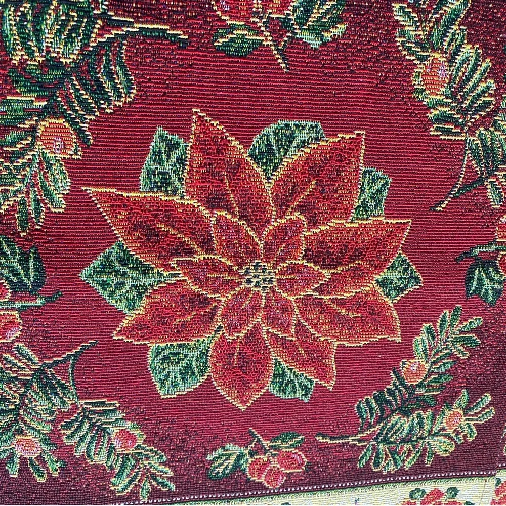 Vintage Christmas Poinsettia Tapestry Red and Green Placemats Set of Four